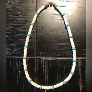 Handmade Turquoise (magnasite) and Puka Beaded Necklace with magnetic clasp